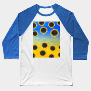 Ukraine yellow blue geometric mesh pattern Sunflowers Baseball T-Shirt